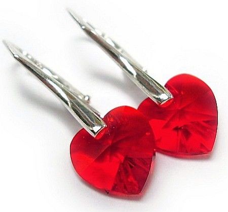 Swarovski Serce Kolczyki Srebro czerwone