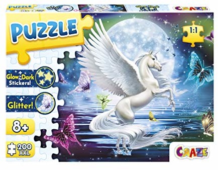 CRAZE CRAZE Moonlight Pegasus 30196 puzzle z błyszczącym nadrukiem i świecącymi gwiazdami, dla dzieci w wieku od 8 lat, efekt brokatu + naklejka 30196