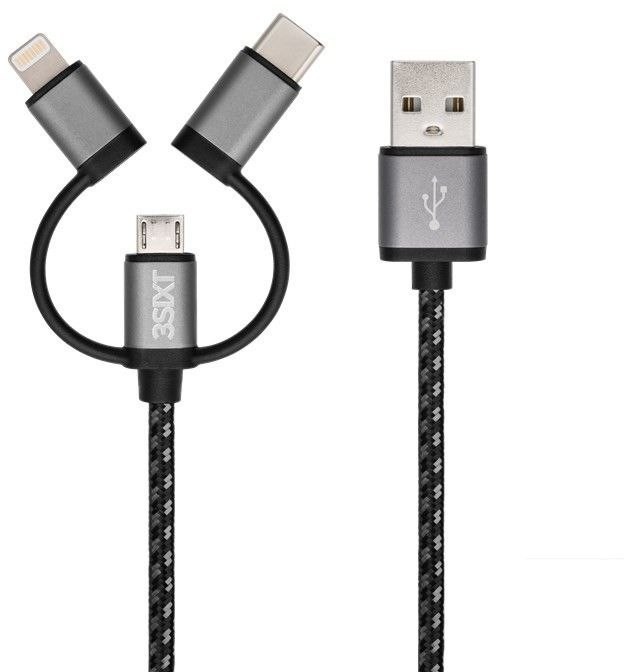 3SIXT 3SIXT 3in1 Charge/Sync Cable (3S-1127) 38809 1 m, Black, silver 38809