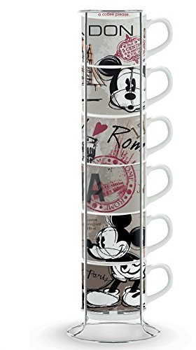 Disney Oryginalne  Cafe espresse kubki z metalowym Rack 6 sztuki Mickey & Minnie Mouse in the City PWM02I/6XY