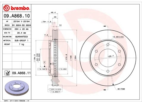 BREMBO Tarcza hamulcowa 09.A868.10