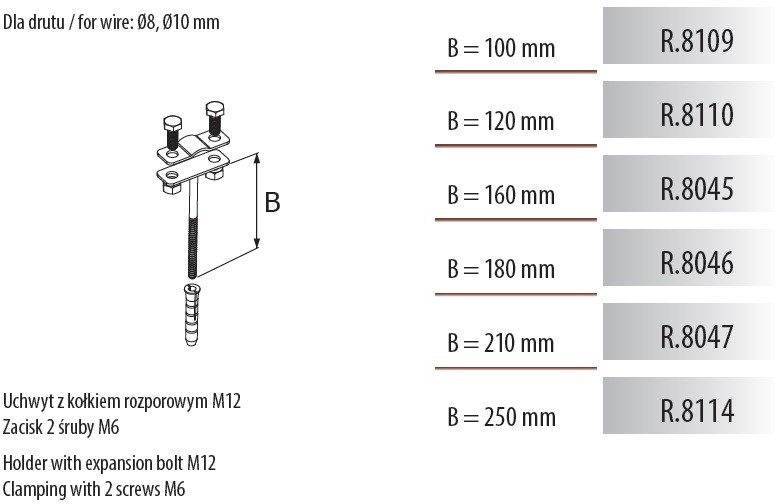 PAWBOL SP.Z O.O. Uchwyt z kołkiem rozporowym M12 (zacisk przez śrubę) h=160mm
