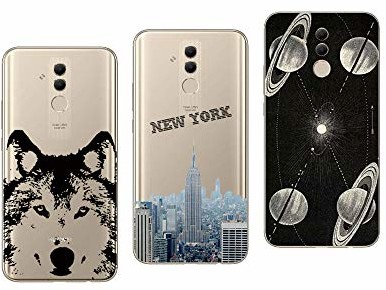 Novago Novago Kompatybilne z Huawei Mate 20 Lite elastyczne twarde etui odporne na wstrząsy nadruk fantazyjny design trwałe (3 etui, wielokolorowe 1) HuaweiMate20LiteCoque