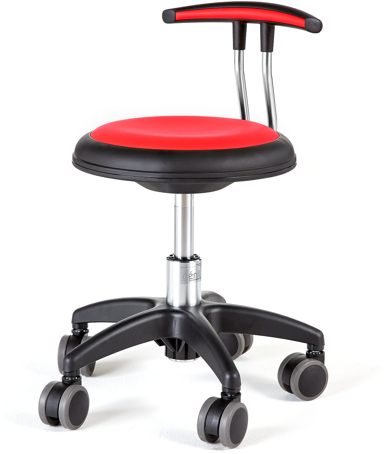 AJ Produkty e- Wheel stool Star seat height 300-380 mm. in red leather.