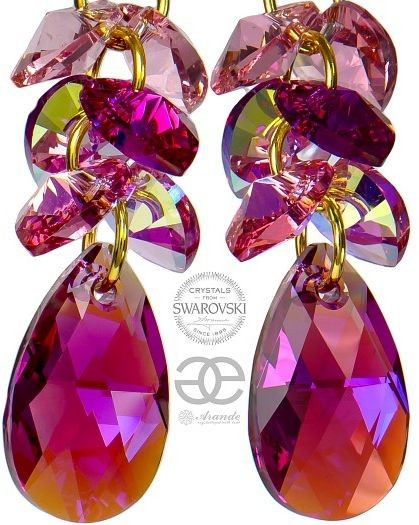 Swarovski kolczyki FUCHSIA ZODIAC ZŁOTE SREBRO