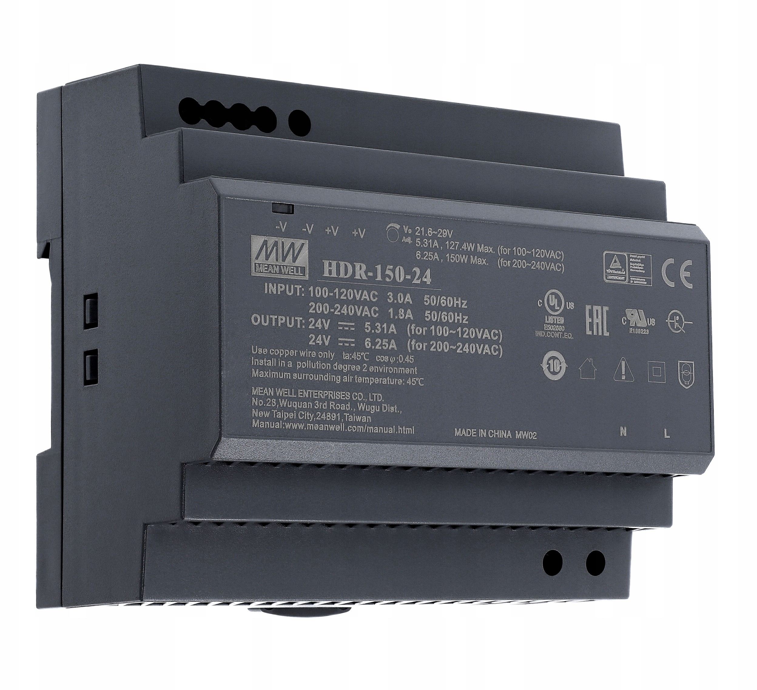 Mean Well Zasilacz Din 24V 6,25A 150W HDR-150-24