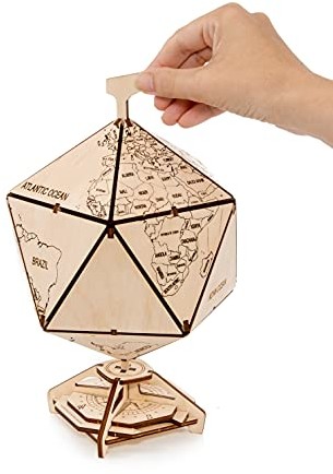 EWA Eco-Wood-Art EWA Eco-Wood-Art - Drewniane puzzle 3D dla młodzieży i dorosłych - globus Icosahedral - zestaw do samodzielnego montażu, bez konieczności stosowania kleju - 97 sztuk ICOSAHEDRAL GLOBE
