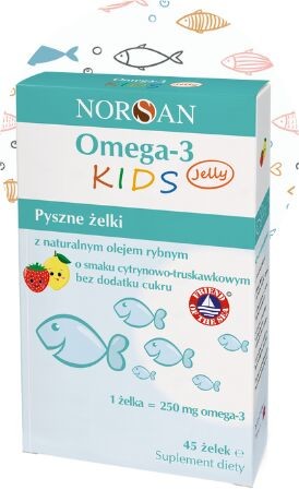 NORSAN Omega-3 Kids Jelly (Optymalny rozwój fizyczny i psychiczny dziecka) 45 Żelek Cytryna-Truskawka