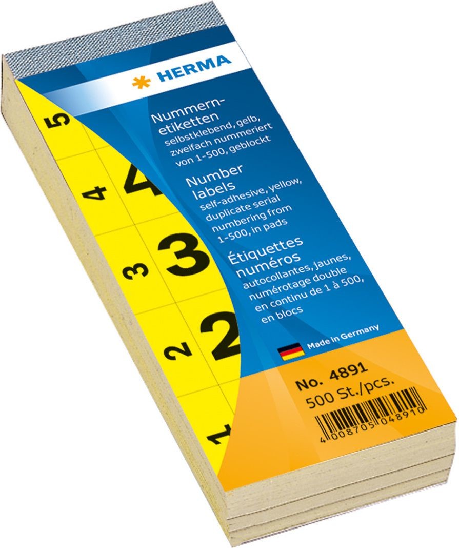 Herma Nummernblock selbstklebend 1-500 gelb 28x56 mm - 4891