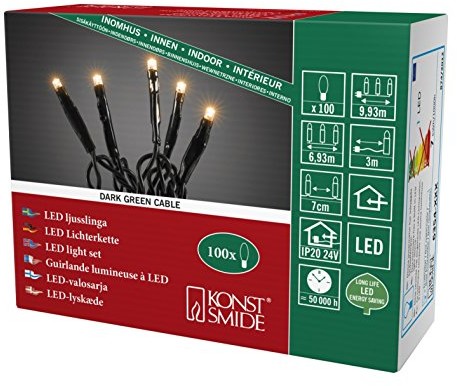 Konstsmide 6354-820 łańcuch świetlny mikro LED, do pomieszczeń, stopień IP20, certyfikat VDE, 100 żółtych diod, kabel czarny, 24 V 6354-820