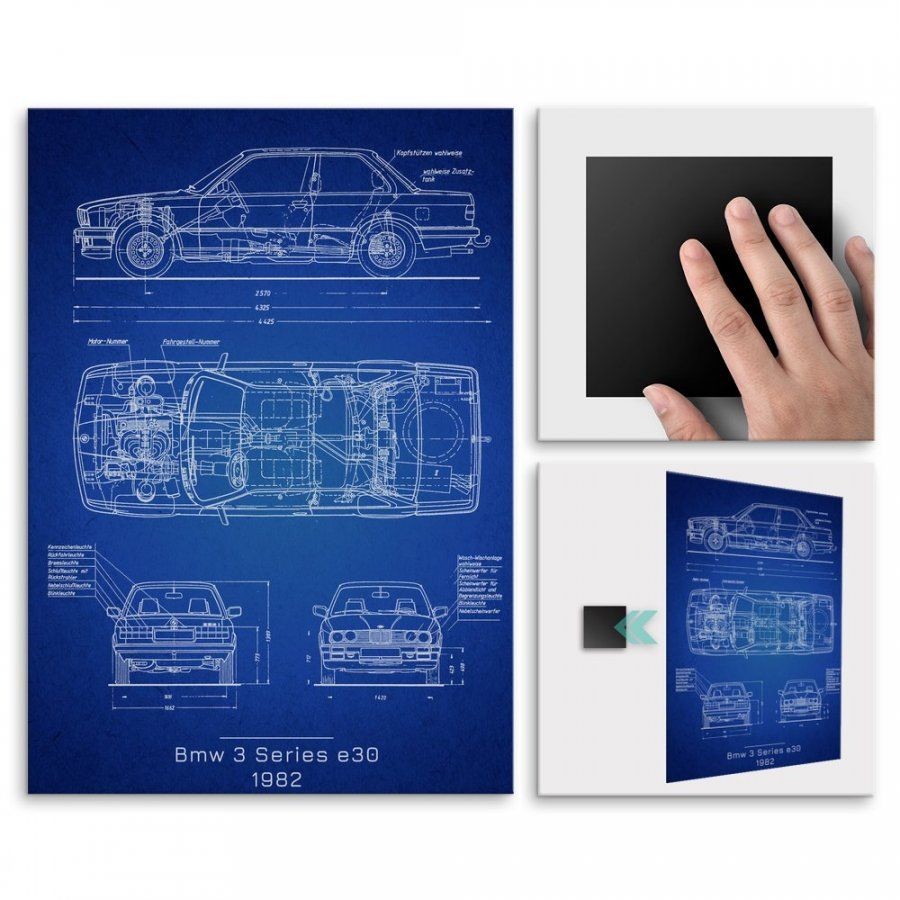 Pix4home Plakat metalowy BMW E30 Projekt Blueprint L POS-L-02386