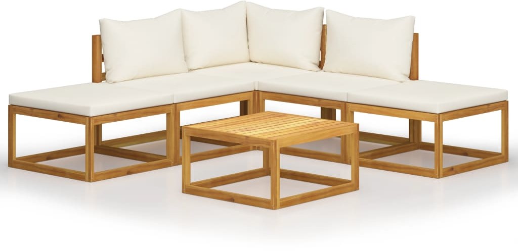 vidaXL 6-cz. zestaw wypoczynkowy do ogrodu, kremowe poduszki, akacja