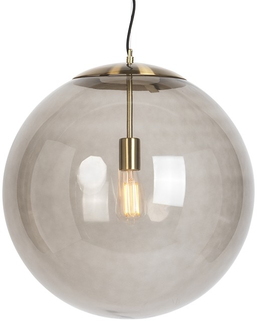 QAZQA Nowoczesna lampa wisząca mosiądz przydymione szkło 50cm - Ball