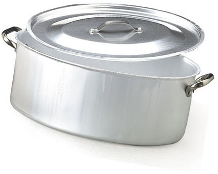 Pentole Agnelli pentole agnelli garnek owalne z pokrywką, wykonany z aluminium, z 2 uchwytami ze stali nierdzewnej, srebrny ALMA12640