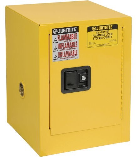 Justrite Safety Group Szafa Przeciwpożarowa Na Substancje Łatwopalne (15 L),1-Drzwiowa Żółty Do 100 L. 0 - 1 Szt. Automatyczne 56Cm X 43Cm X 43Cm