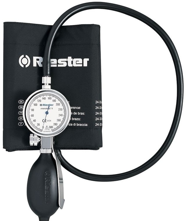 Riester Minimus II czarny-mankiet na rzepy dla dorosłych 24 - 32 cm Ciśnieniomierz zegarowy dla lekarza 1312