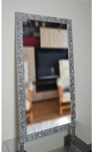 Łukasz Ochwat Alfaram Lustro glamour w bogatej srebrnej ramie w wysokim połysku 8002003, Lustro w ramie: 60x160