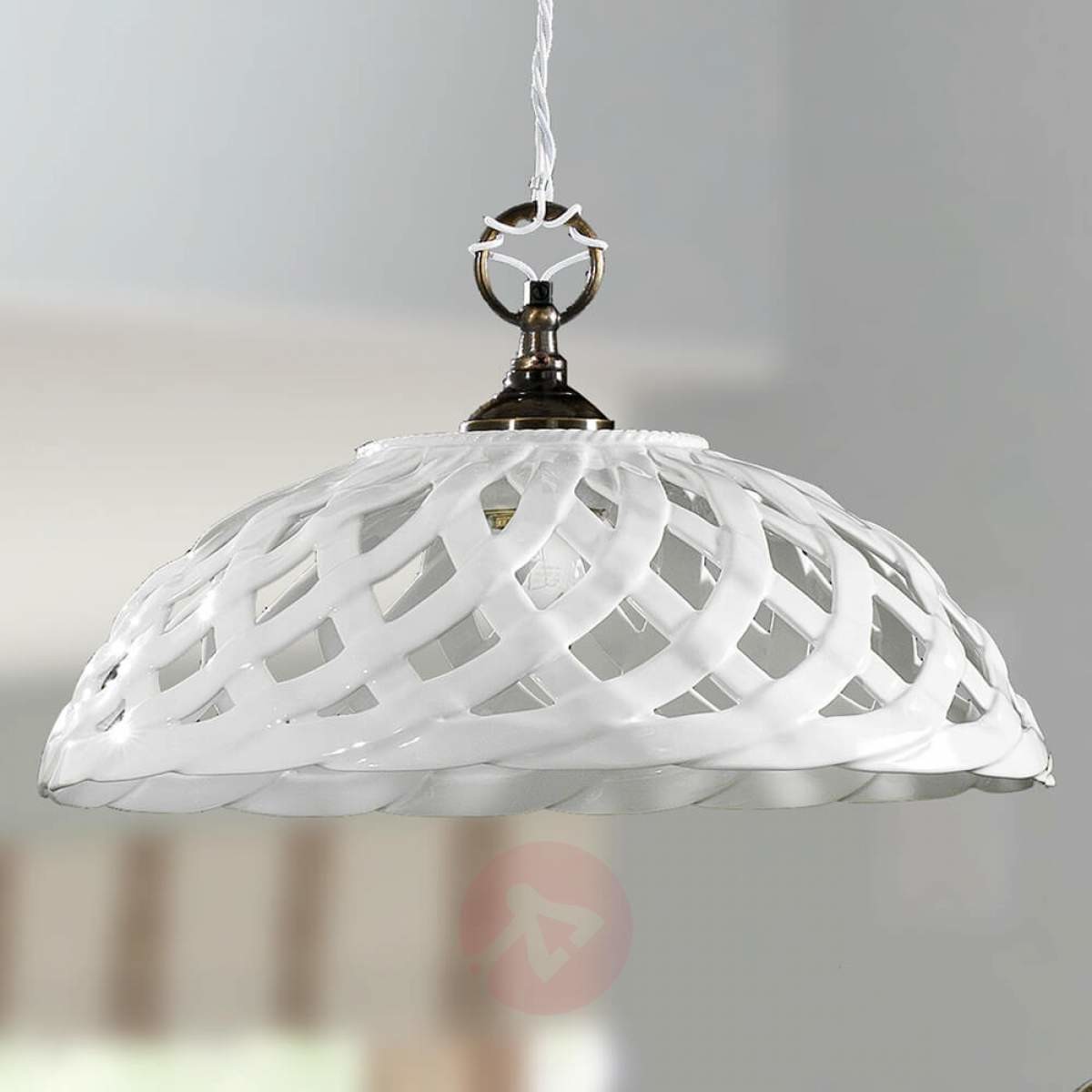 Ceramiche Biała ceramiczna lampa wisząca Emanuel,  42 cm