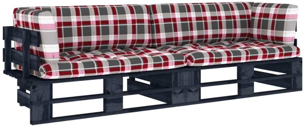 vidaXL Sofa 2-osobowa z palet, z poduszkami, czarna, drewno sosnowe