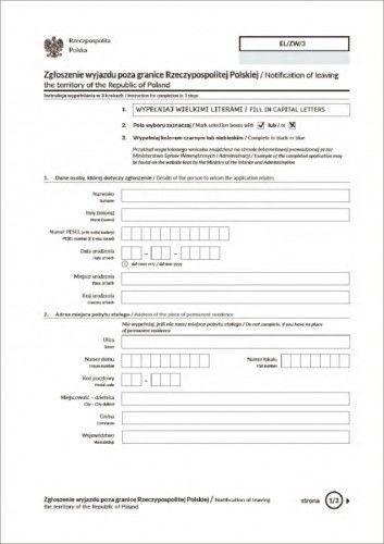 Firma krajewski Zgłoszenie wyjazdu za granicę RP [EL/ZW/3] RYZA-500 EL/ZW/7