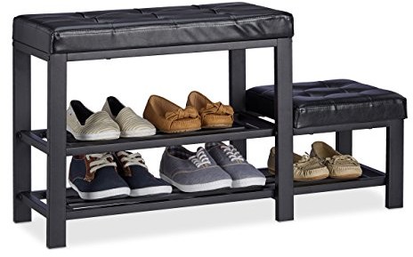 Relaxdays szafka na buty z taboretem, przytulna tapicerka siedziska, 2 poziomy, dla dzieci, wymiary: 50 x 90 x 20 cm, różne kolory 10023312_46