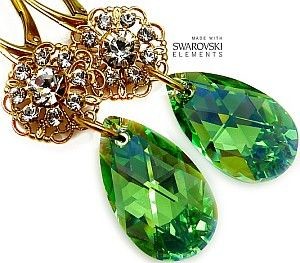 Swarovski Nowe Piękne Kolczyki Green Feeling Gold