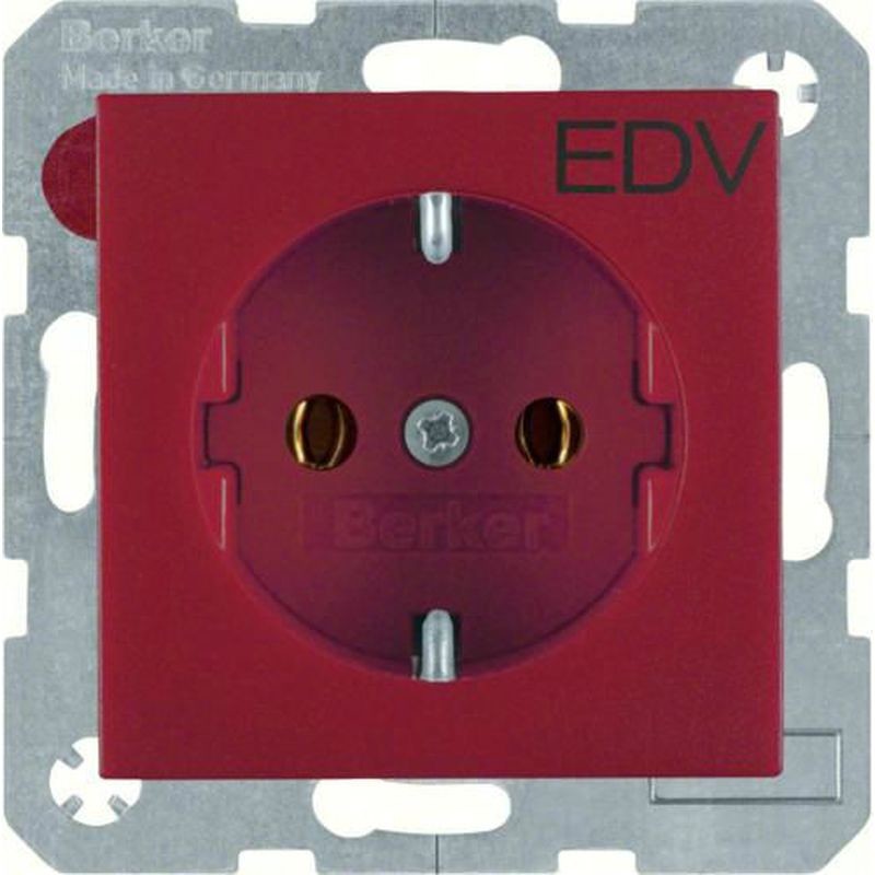 Hager Polo sp. z o.o. Berker S.1/B.3/B.7 Glass Gniazdo pojedyncze SCHUKO z/u 16A IP20 z nadrukiem 'EDV' czerwone 47431922