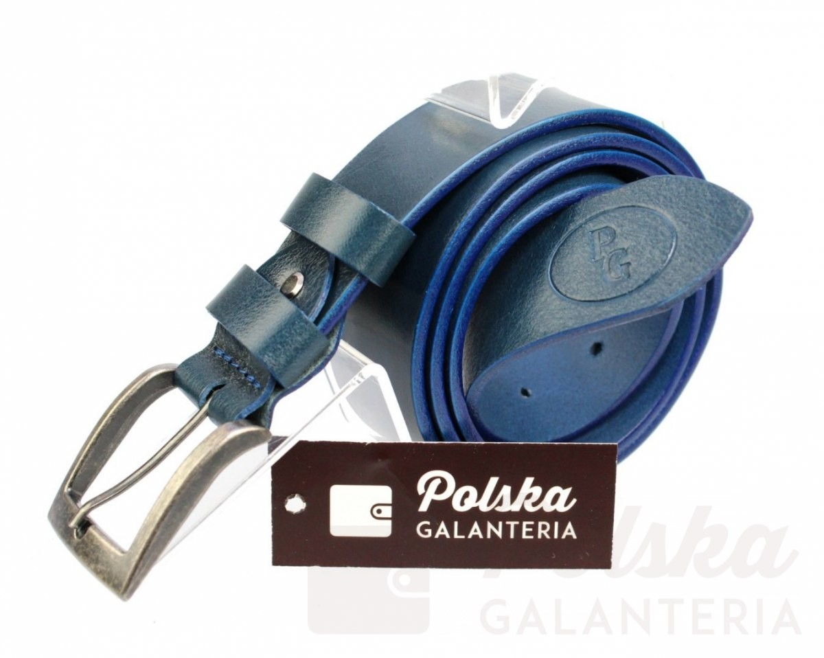 PolskaGalanteria.pl Pasek Skórzany POLSKA GALANTERIA (PL) GRANATOWY Z TEKSTURĄ Skóra Licowa EXTRA 40 mm 040/05