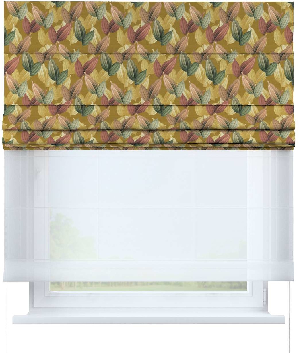 Dekoria pl pl Roleta rzymska Duo kolorowe liście na musztardowym tle szer.130 × dł.170 cm Abigail 1250-143-22