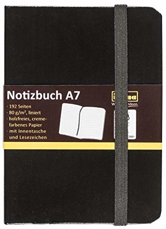 Idena 10033 notatnik A7, 192 strony, 80 g/m2, w linie, czarny, 1 sztuka
