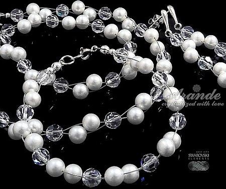Arande Komplet SWAROVSKI ŚLUBNY CRYSTAL PEARL SREBRO 3475398094