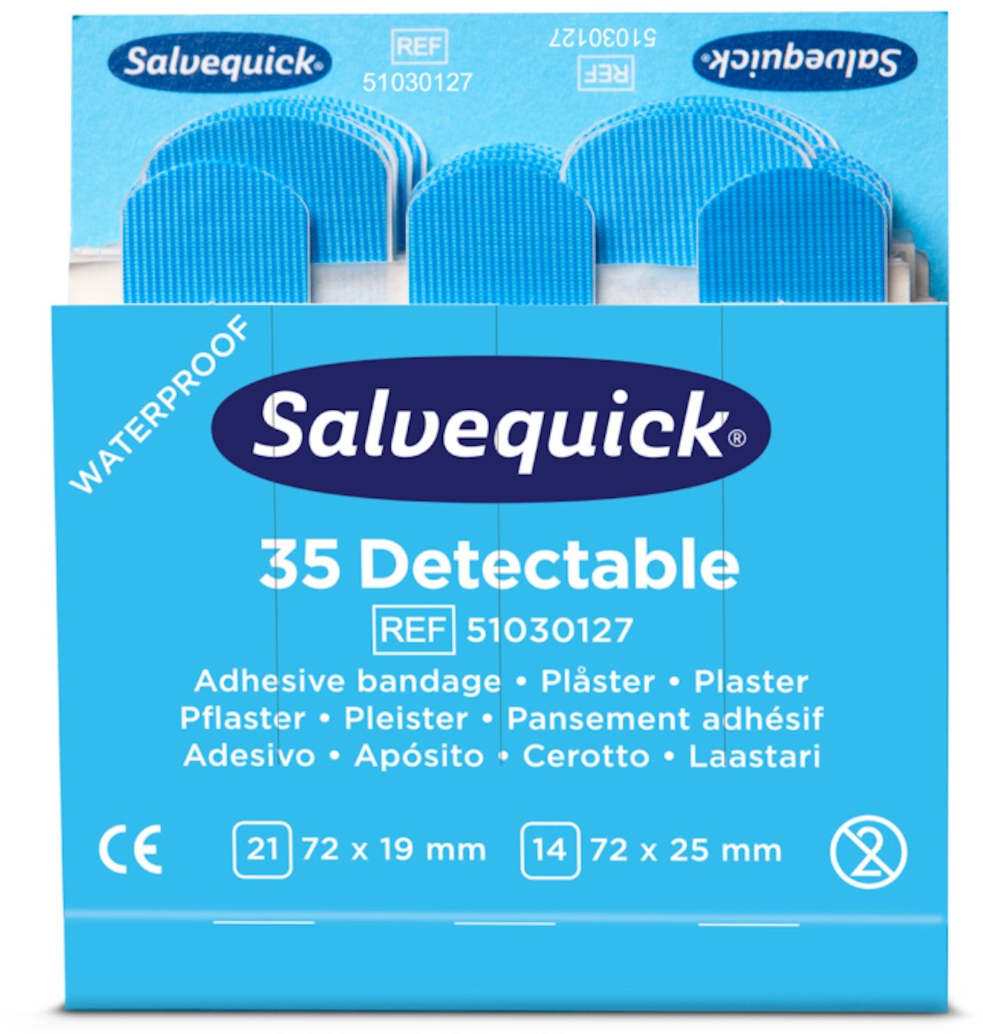 Cederroth Plastry Opatrunkowe Salvequick Blue Detectable 2 Opakowania - 70 Sztuk