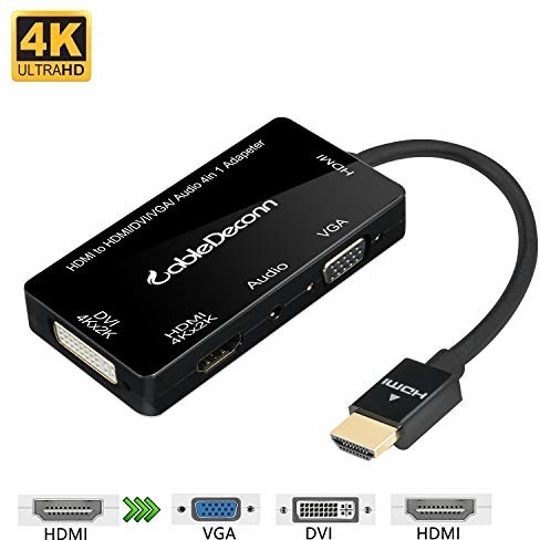CableDeconn Multiport 4-in-1 HDMI to HDMI DVI 4K VGA Adapter Cable with Audio Output Cable Converter E0405