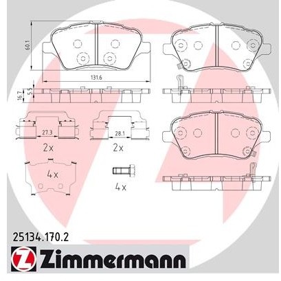 ZIMMERMANN Zestaw klocków hamulcowych, hamulce tarczowe 25134.170.2