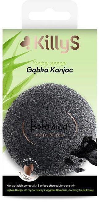KillyS Botanical Inspirations gąbka konjac do mycia twarzy z węglem bambusa do skóry trądzikowej