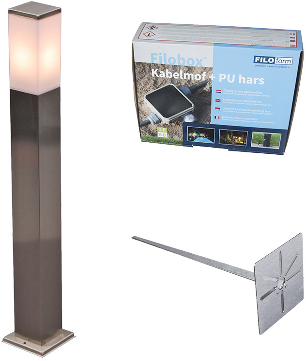 QAZQA Lampa zewnętrzna stal 80cm IP44 z klinem i mufą kablową - Malios