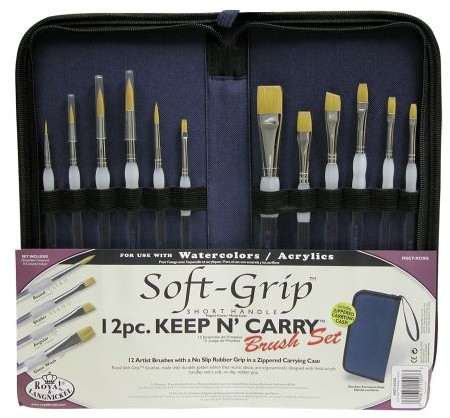 Royal Langnickel Royal i Lang Niklowo-kcsg kupisz  Keep N 'Carry, Soft Grip, artysta zestaw pędzli w piórnik z zamkiem błyskawicznym RSET-KCSG