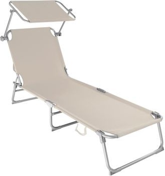 TecTake Leżak plażowy z daszkiem 4 pozycji beżowy 400656