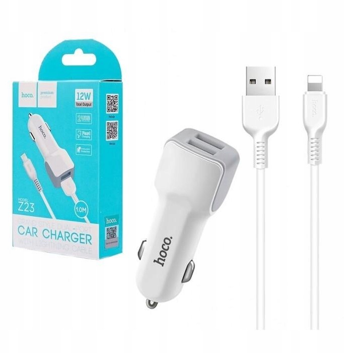 Hoco Ładowarka samochodowa Z23 2xUSB+Kabel Iphone