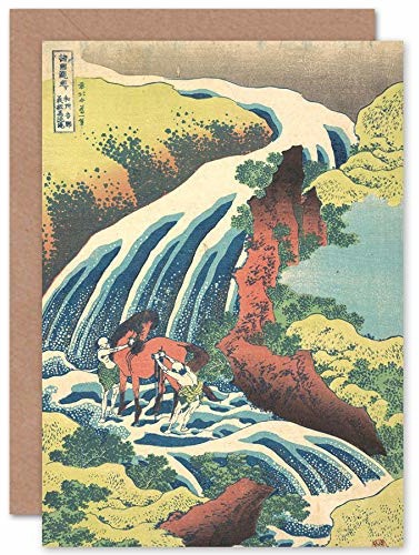 Artery8 Hokusai wodospad Yoshitsune Wash Horse Yoshitsune prowincja Yamato zapieczętowana kartka z życzeniami plus koperta pusta wewnątrz CPPDG103015