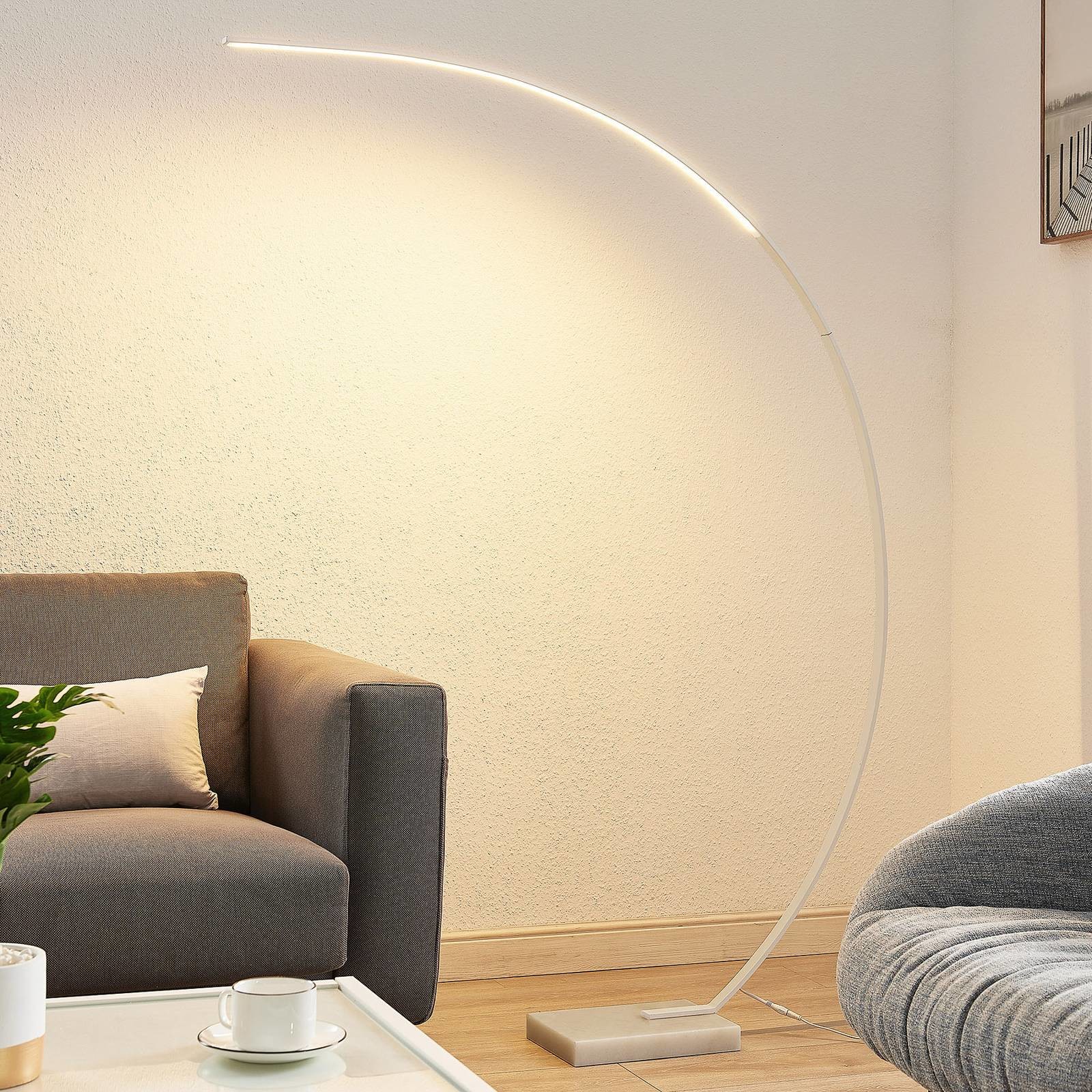 LINDBY Lindby Kendra lampa łukowa stojąca LED, biała