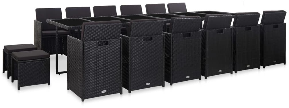 vidaXL 17-cz. zestaw mebli ogrodowych z poduszkami, rattan PE, czarny