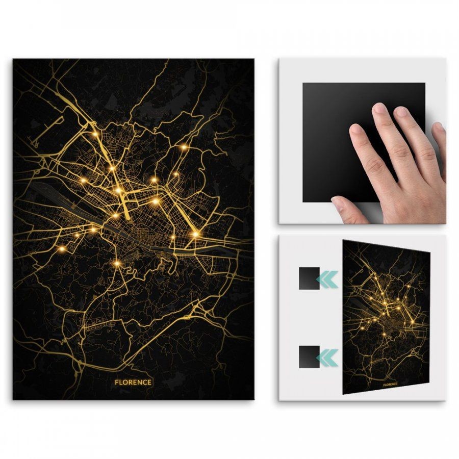 Pix4home Plakat metalowy Mapa City Lights Florencja L POS-L-03751