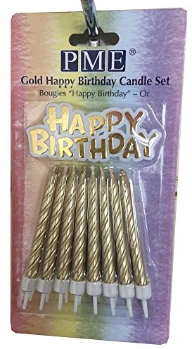 PME pme Gold Metallic Happy Birthday plaque and 16 Twist Candles with Holders zestaw CA092