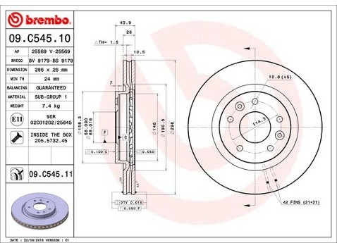 BREMBO Tarcza hamulcowa 09.C545.11