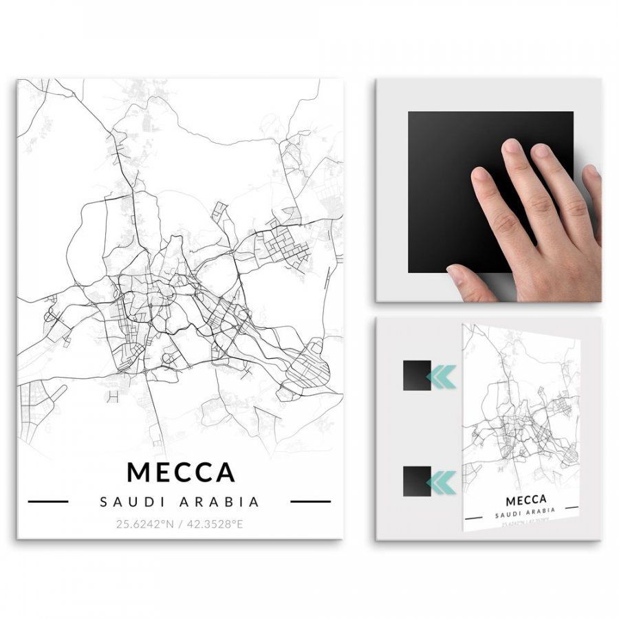 Pix4home Plakat metalowy Mapa B&W Mekka L POS-L-03686