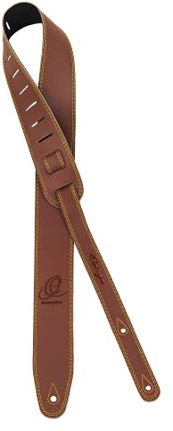 Ortega OSL2-85BR wysokiej jakości brązowy pasek z gładkiej skóry z wytłoczonym napisem i złotym szwem, 85 mm szerokości 142 cm długości OSL2-85BR