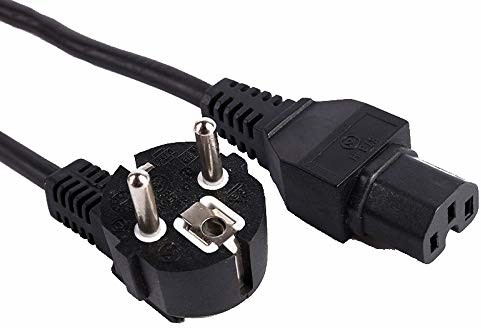 PremiumCord kabel zasilający 230 V 2 m, kabel zasilający z zestykiem ochronnym kątowy do gniazda grzewczego C15, IEC 320, kabel zasilający PC 3-biegunowy, kolor czarny