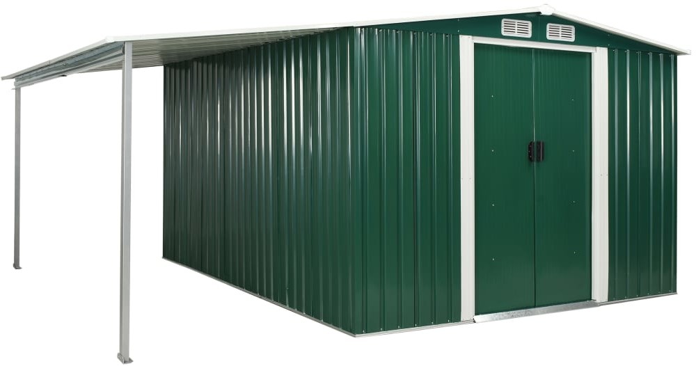 vidaXL Szopa ogrodowa z drzwiami przesuwnymi, zielona, 386x312x178 cm