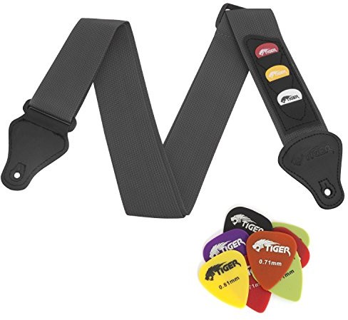 TIGER Szary pasek do gitary tygrysie i 12 darmowych kostek STPK-GY